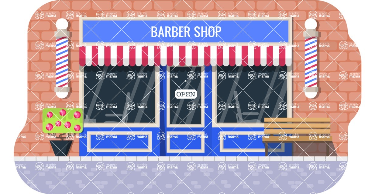 Vector Landscape Mega Bundle - Modern Flat Barber Shop Illustration Vector Background